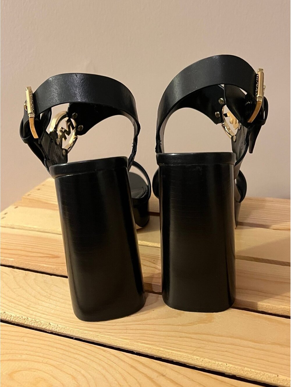 Michael Kors Carmen Platform Sandals, Black Leather, Block Heel (7.5) NWOT - Picture 7 of 12